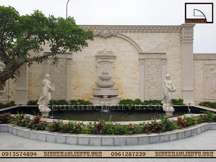 Thiết kế tiểu cảnh sân vườn với tranh điêu khắc phù điêu